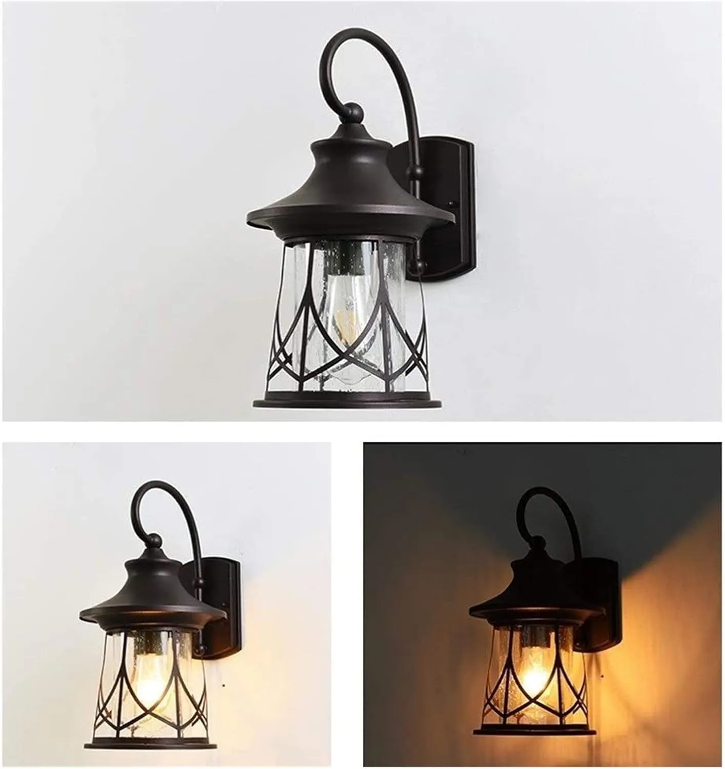 American Country Gooseneck Iron Outdoor Clear Glass Lantern Black Matte Finish Vintage Industrial Balcony Garden External Dusk Lighting Wall Sconce Edison E27/E26 (Col Brass(Dolphin Waves)