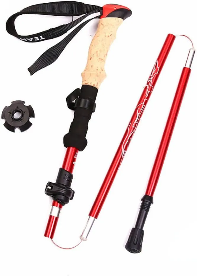 Angelia Telescopic Folding Mountaineering Stick EVA Imitation Cork Straight Handle Portable Outdoor Walking Stick