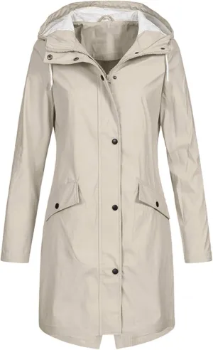 Aniywn Long Rain Jacket Women Lightweight Rain Coat Hooded Active Outdoor Jackets Zipper Waterproof Windbreaker Coat Women