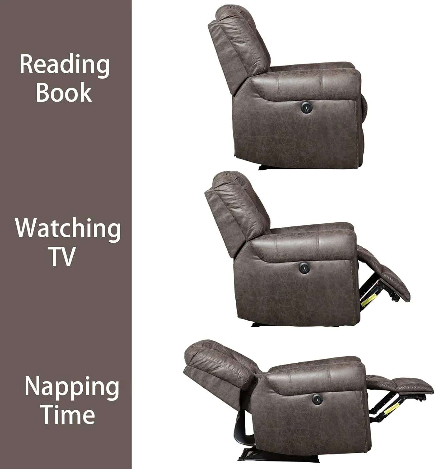 ANJ Electric Recliner Chair W/Breathable Bonded Leather, Classic Single Sofa Home Theater Recliner Seating W/USB Port (Smoky Gray)