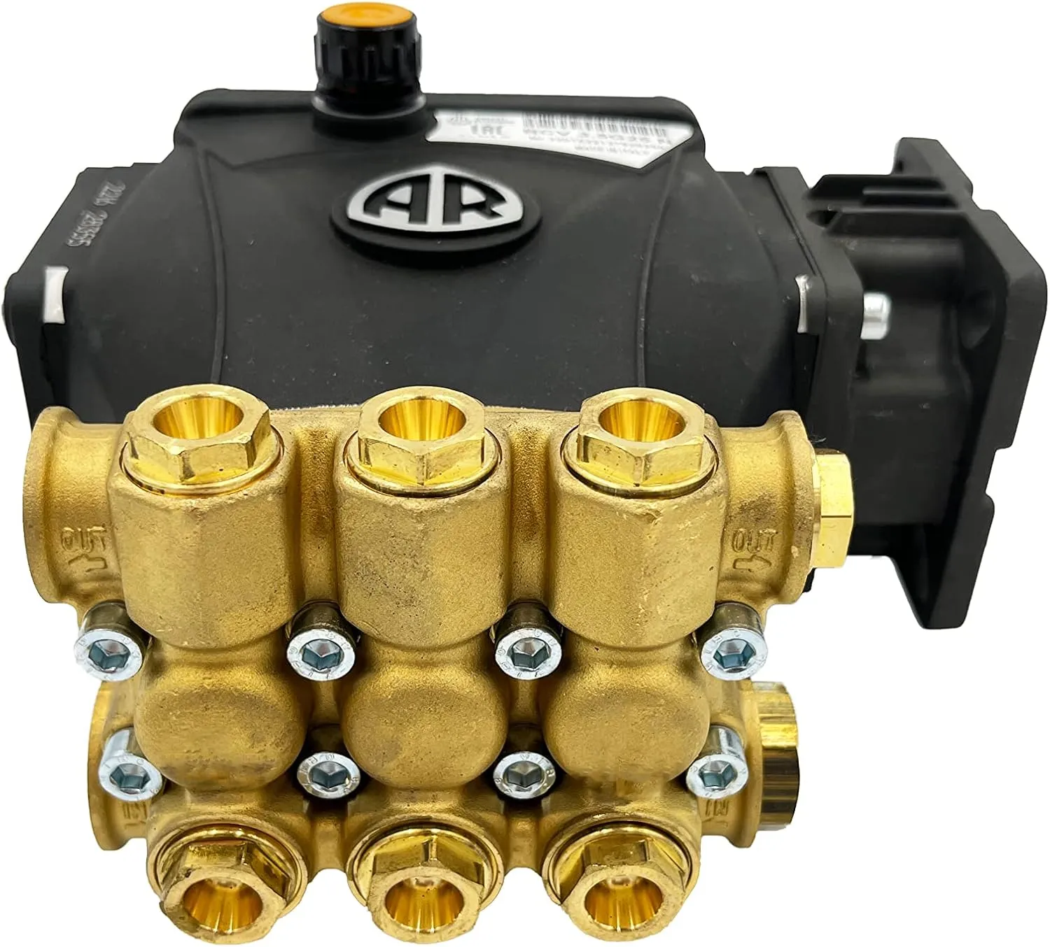 Annovi Reverberi RCV3G27D-F7 ¾” Hollow Shaft Replacement Commercial Pump. 2700 PSI, 3 GPM, 186 Bar, 3400 RPM, Brass Head, D Version Style Pressure Washer Pump, Aluminum Connection Rods.