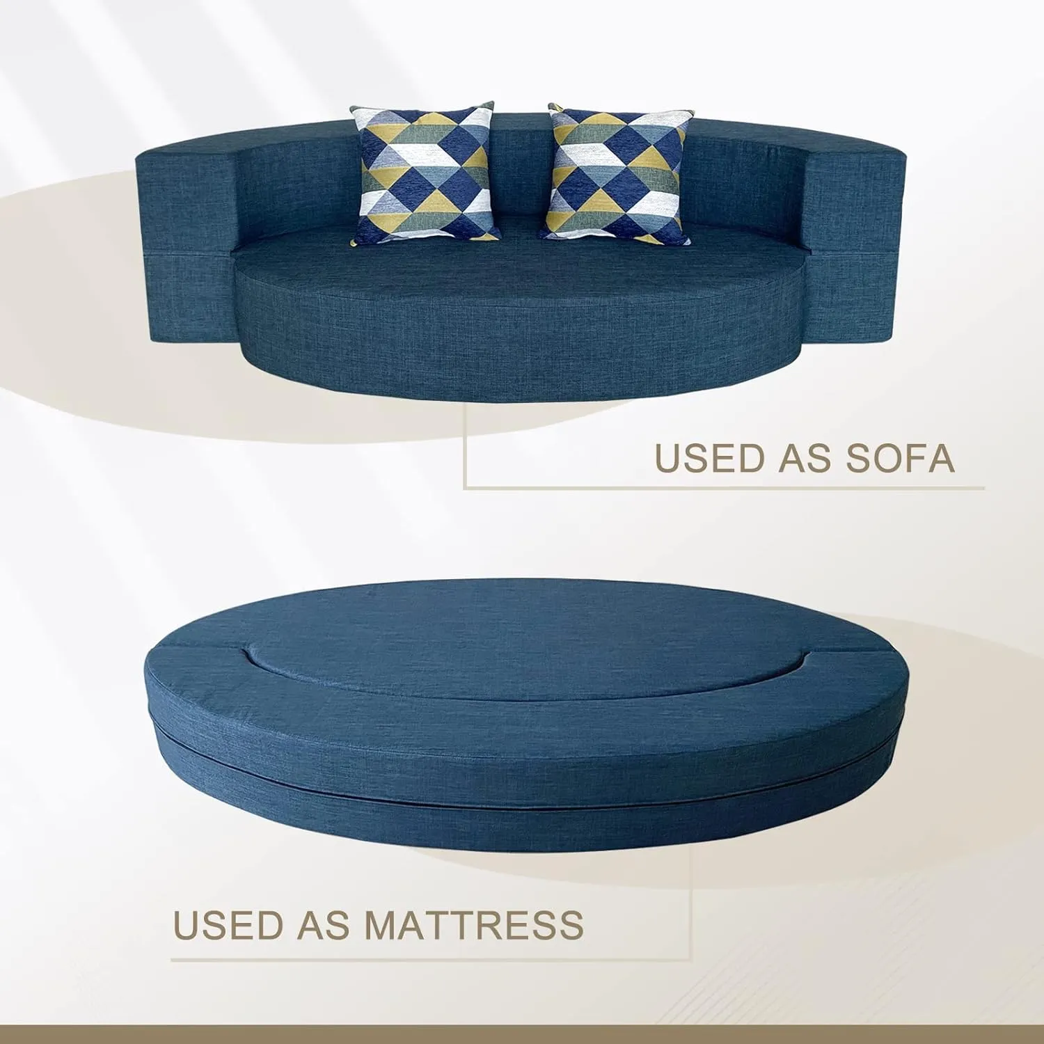 ANONER Stylish Sofa Bed Memory Foam with 2 Pillows Fold Out Futon Sleeper Chair Couch for Livingroom Guest Bed, Washable Cover, Dark Blue