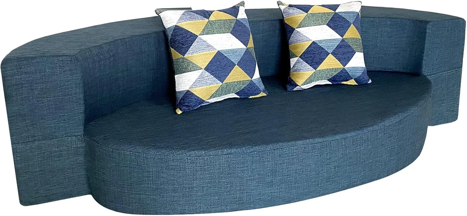ANONER Stylish Sofa Bed Memory Foam with 2 Pillows Fold Out Futon Sleeper Chair Couch for Livingroom Guest Bed, Washable Cover, Dark Blue
