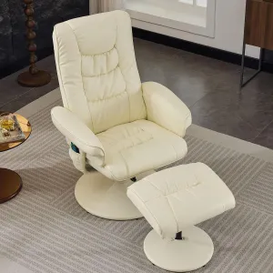 Anwick Recliner with Ottoman, Reclining Chair with Massage, 360° Swivel Lounge Chair for Living Room & Bedroom, Wood Base, Side Pocket, Adjustable Backrest (Beige)