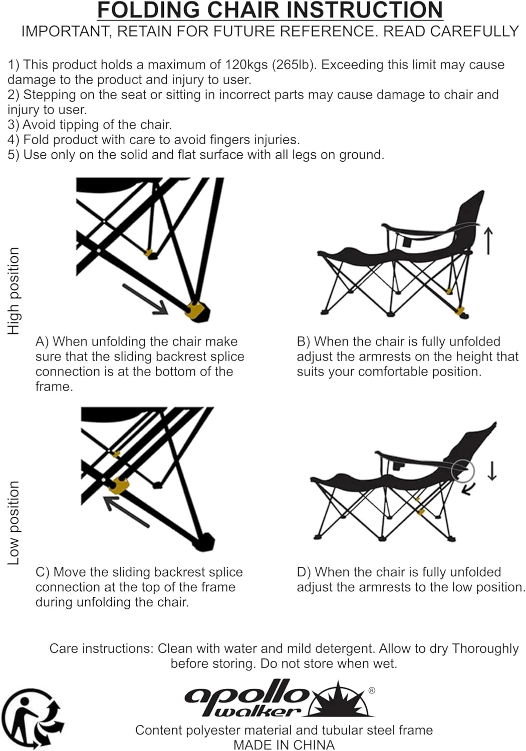 apollo walker Camping Chairs for Adults - 6 Legged Beach Chair with Foot Rest, Adjustable 90° - 135° Reclining Lounge Chair Outdoor, Folding Chairs for Outside with Detachable Pillow & Carry Bag Green