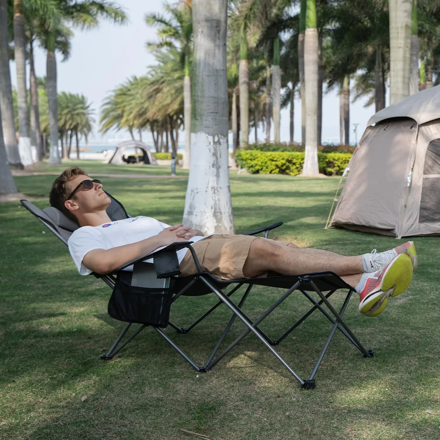 apollo walker Camping Chairs for Adults - 6 Legged Beach Chair with Foot Rest, Adjustable 90° - 135° Reclining Lounge Chair Outdoor, Folding Chairs for Outside with Detachable Pillow & Carry Bag Green