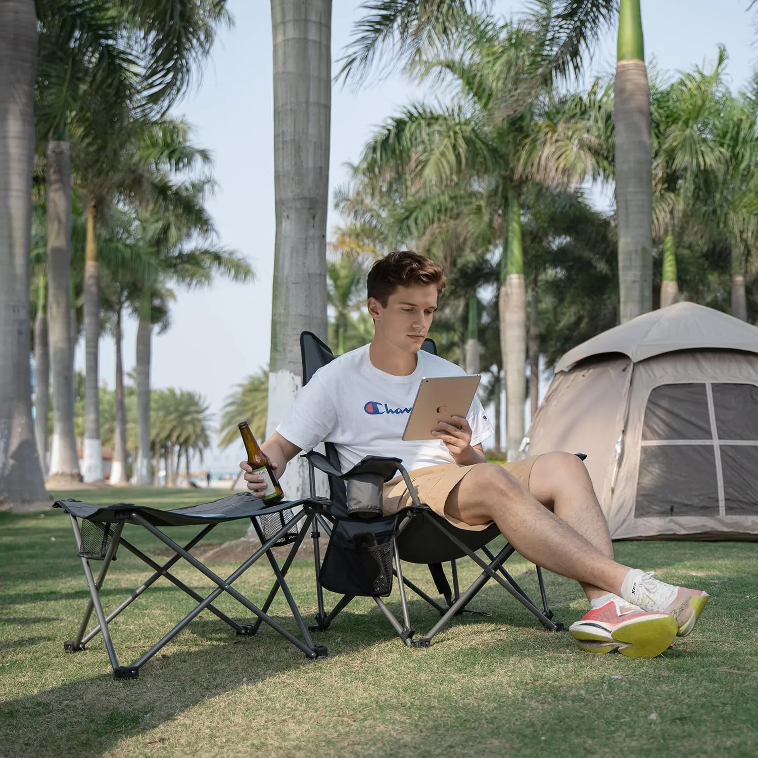 apollo walker Camping Chairs for Adults - 8 Legged 3 in 1 Detachable Beach Chair with Foot Rest, Adjustable 90° - 130° Reclining Lounge Chair Outdoor, Folding Chairs for Outside with Pillow, Carry Bag