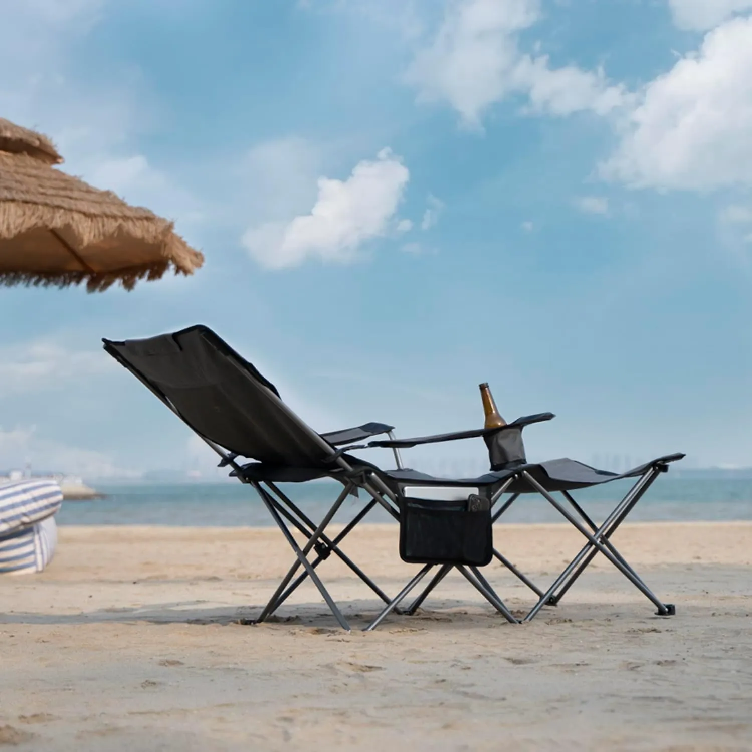 apollo walker Camping Chairs for Adults - 8 Legged 3 in 1 Detachable Beach Chair with Foot Rest, Adjustable 90° - 130° Reclining Lounge Chair Outdoor, Folding Chairs for Outside with Pillow, Carry Bag