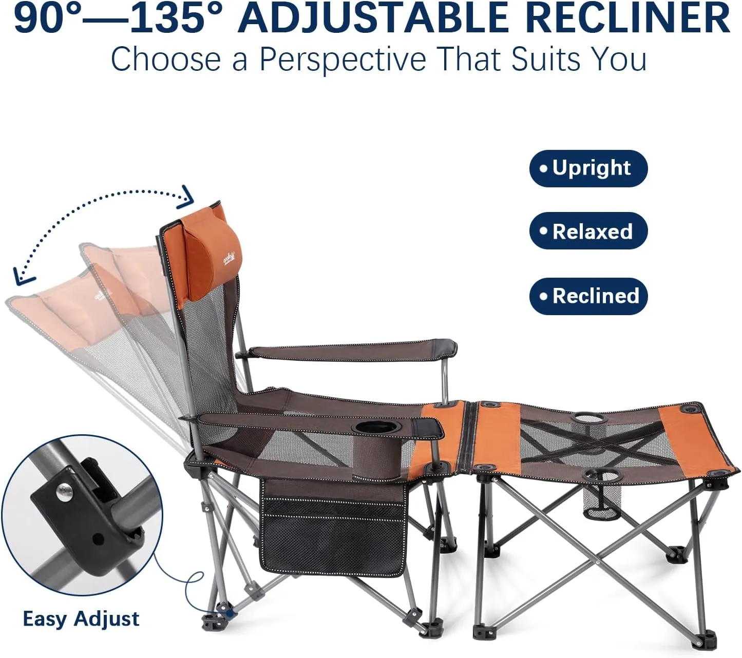 apollo walker Camping Chairs for Adults - 8 Legged 3 in 1 Detachable Beach Chair with Foot Rest, Adjustable 90° - 130° Reclining Lounge Chair Outdoor, Folding Chairs for Outside with Pillow, Carry Bag