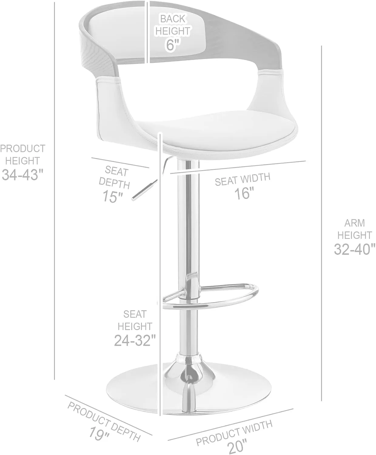Armen Living Benson Adjustable Height Black Faux Leather and Walnut Wood Bar Stool with Black Base
