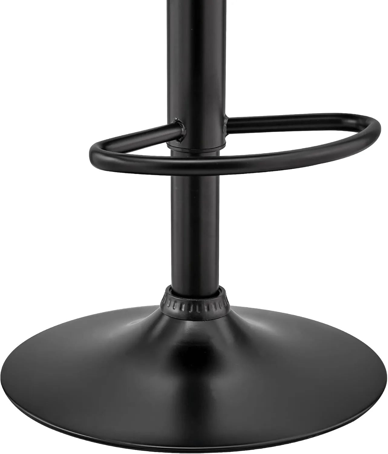 Armen Living Benson Adjustable Height Black Faux Leather and Walnut Wood Bar Stool with Black Base
