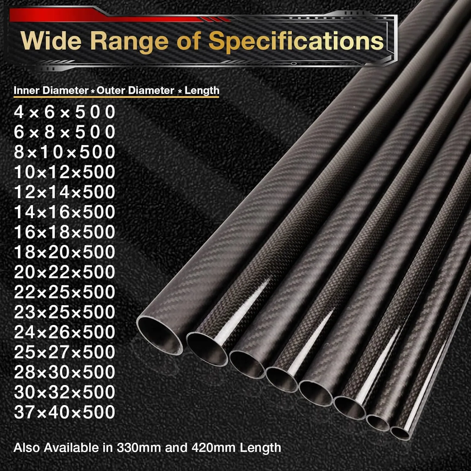 ARRIS 500mm 22mm x 25mm x 500mm Carbon Fiber Tubes Matte Surface 3K Roll Wrapped 100% Pure for Quadcopter Multicopter (2PCS)