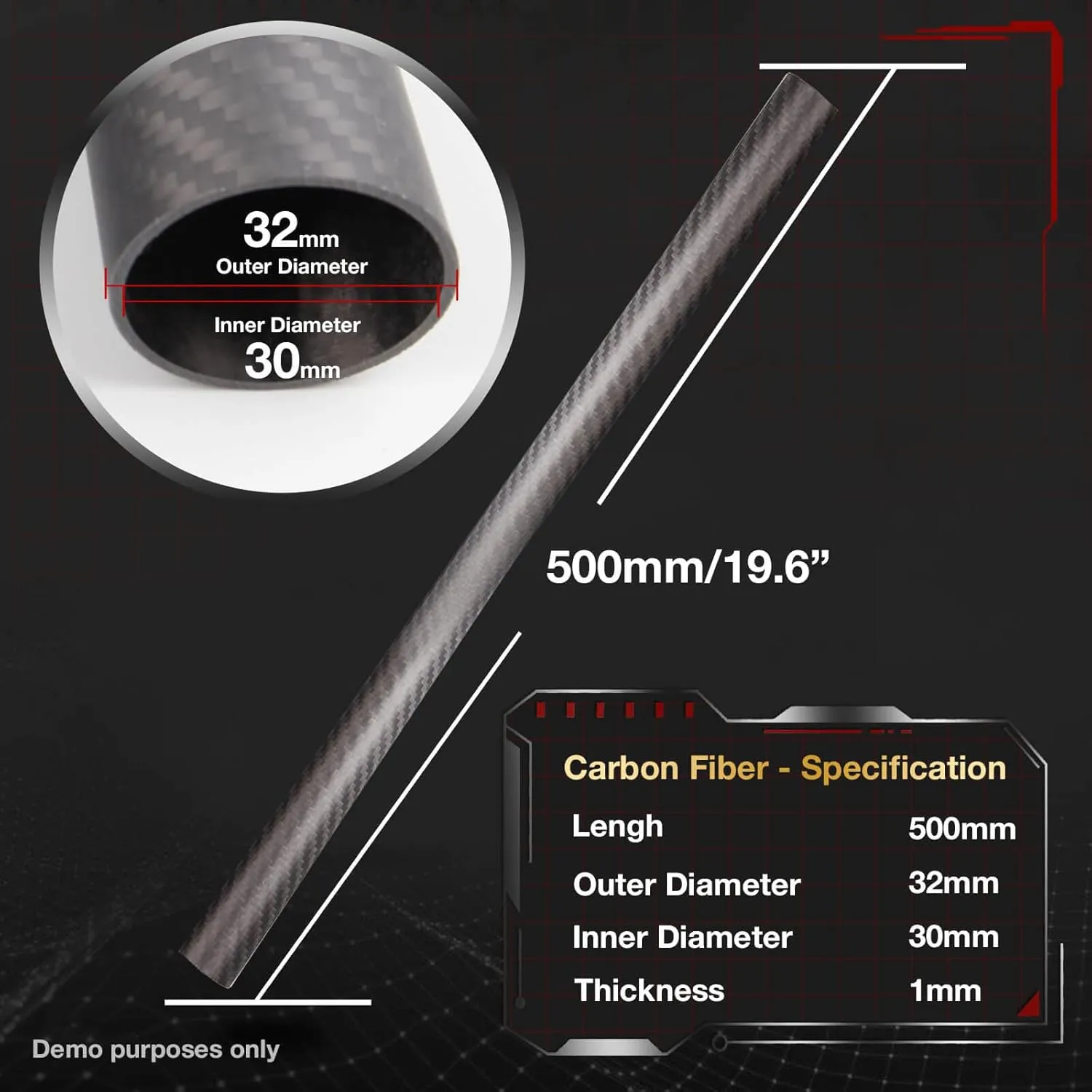 ARRIS 500mm 22mm x 25mm x 500mm Carbon Fiber Tubes Matte Surface 3K Roll Wrapped 100% Pure for Quadcopter Multicopter (2PCS)