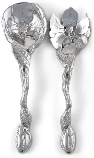 Arthur Court Metal Aluminum Long Magnolia Flower Salad Serving Set- Garden Inspired Heavy Quality Amazing Detail 11"
