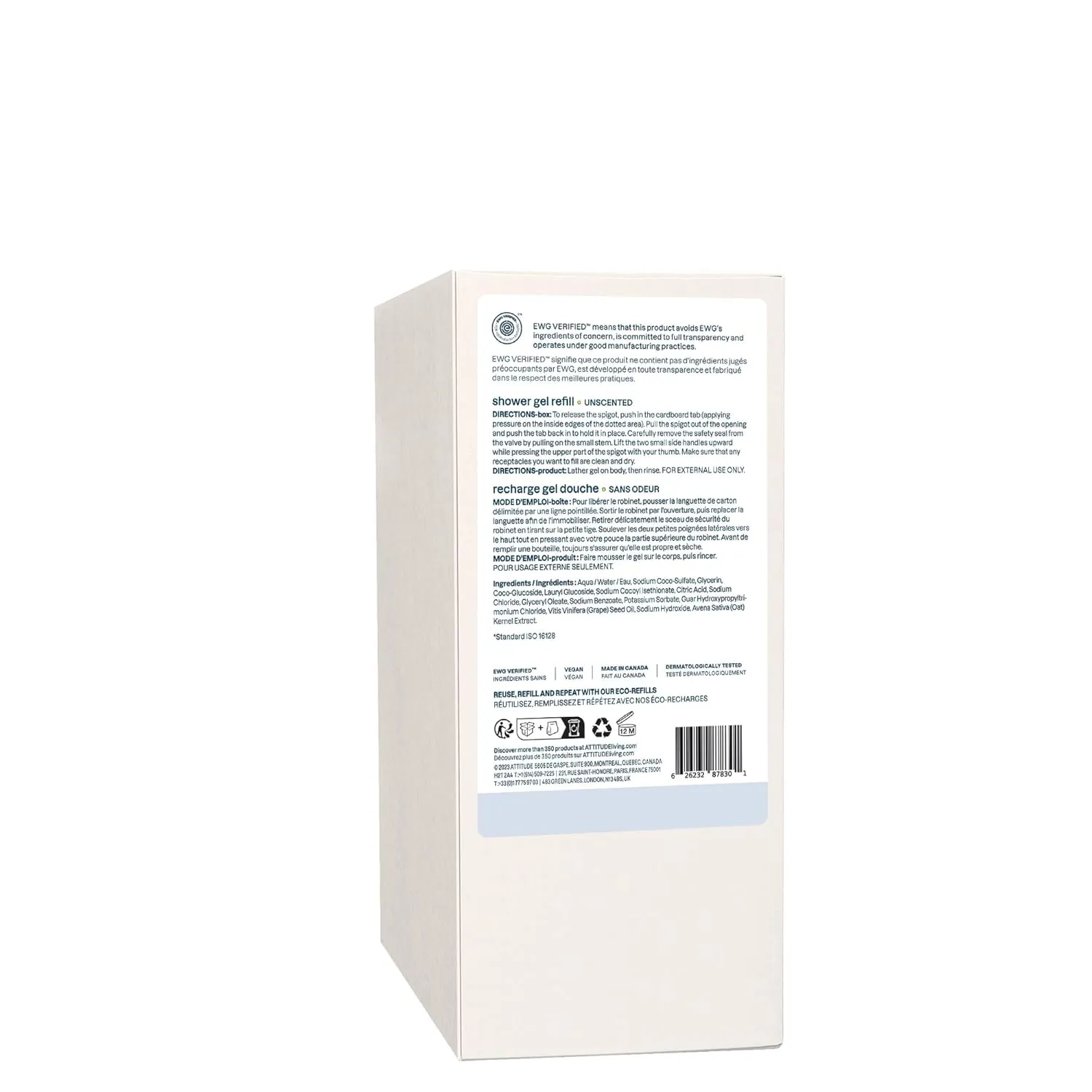 ATTITUDE Body Wash for Sensitive Skin, EWG Verified Shower Gel, Soothing Oat, Dermatologically Tested, Plant and Mineral-Based, Vegan Personal Care, Unscented, Bulk Refill, 67.6 Fl Oz