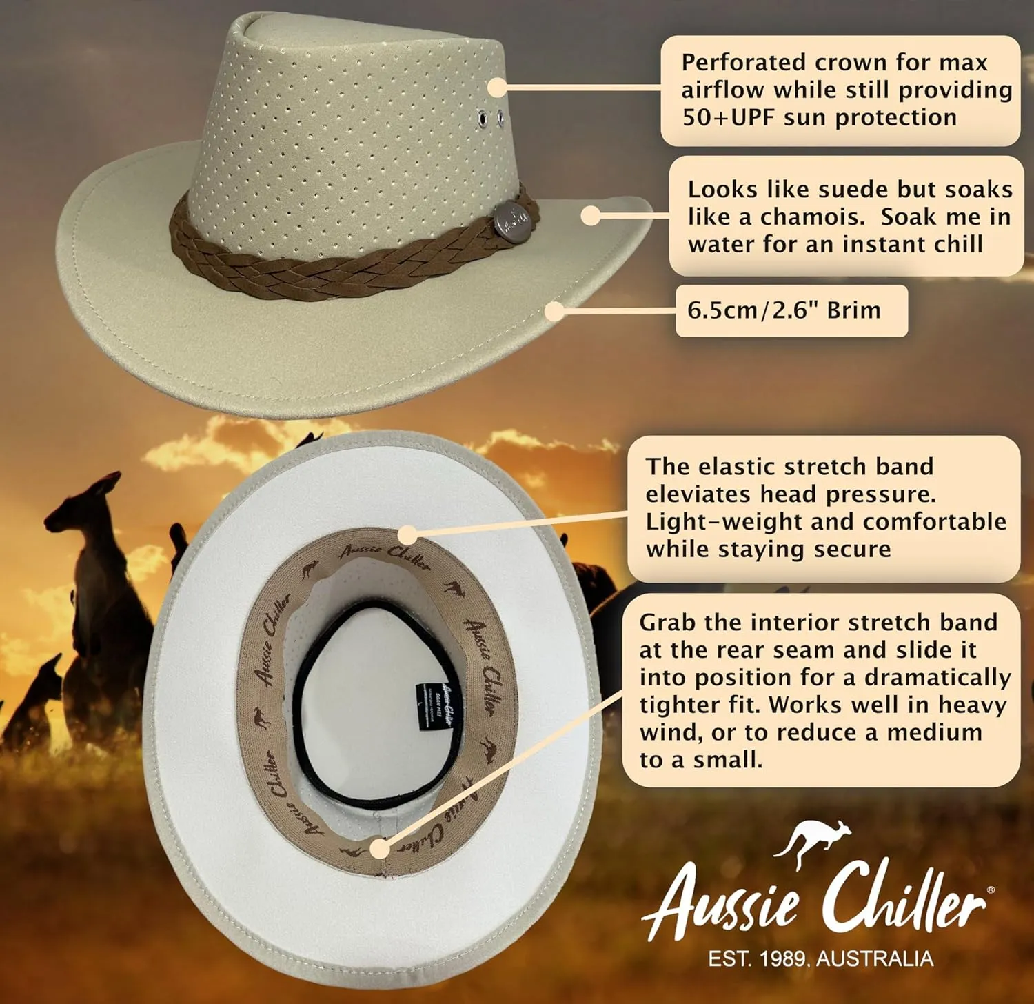 Aussie Chiller Bushie Golf Hat - Instant Cooling Headwear | 50  UPF Sun Protection - Designed for Men & Women.