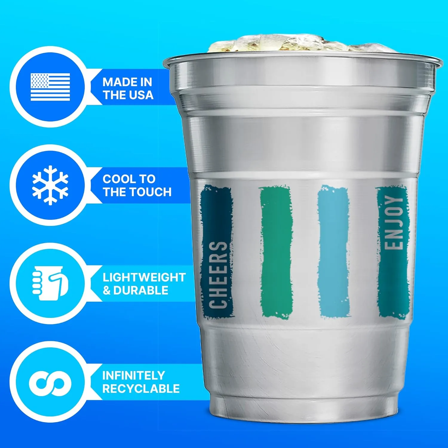 Ball Aluminum Cup Recyclable Party Cups, Everyday Logo, 16oz. Cup, 30 Cups Per Pack