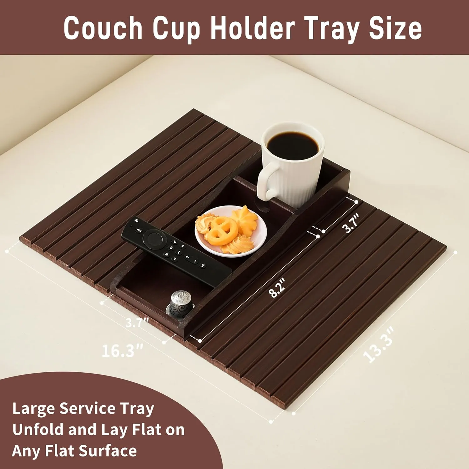 Bamboo Couch Cup Holder Arm Tray Table，Couch Drink Holder，Sofa Cup Holder Armrest Tray，Anti-Slip Foldable Arm Chair Table Tray Recliners for Drink,Cups, Snacks, Phone, Remote
