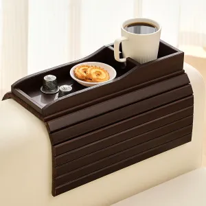 Bamboo Couch Cup Holder Arm Tray Table，Couch Drink Holder，Sofa Cup Holder Armrest Tray，Anti-Slip Foldable Arm Chair Table Tray Recliners for Drink,Cups, Snacks, Phone, Remote