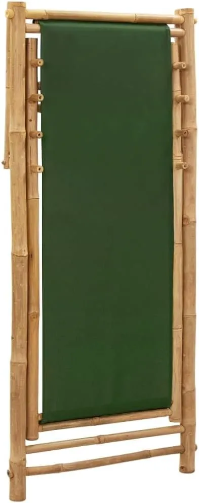 Bamboo Deck Chair Green Canvas 4-Position Adjustable Outdoor Patio Furniture Foldable Beach Camping Lounge Chair for Garden Poolside and Backyard