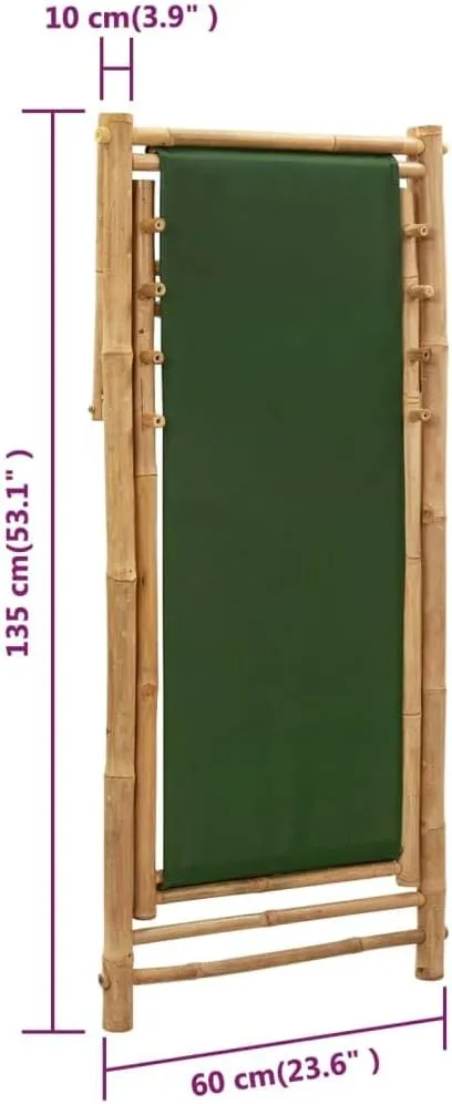 Bamboo Deck Chair Green Canvas 4-Position Adjustable Outdoor Patio Furniture Foldable Beach Camping Lounge Chair for Garden Poolside and Backyard