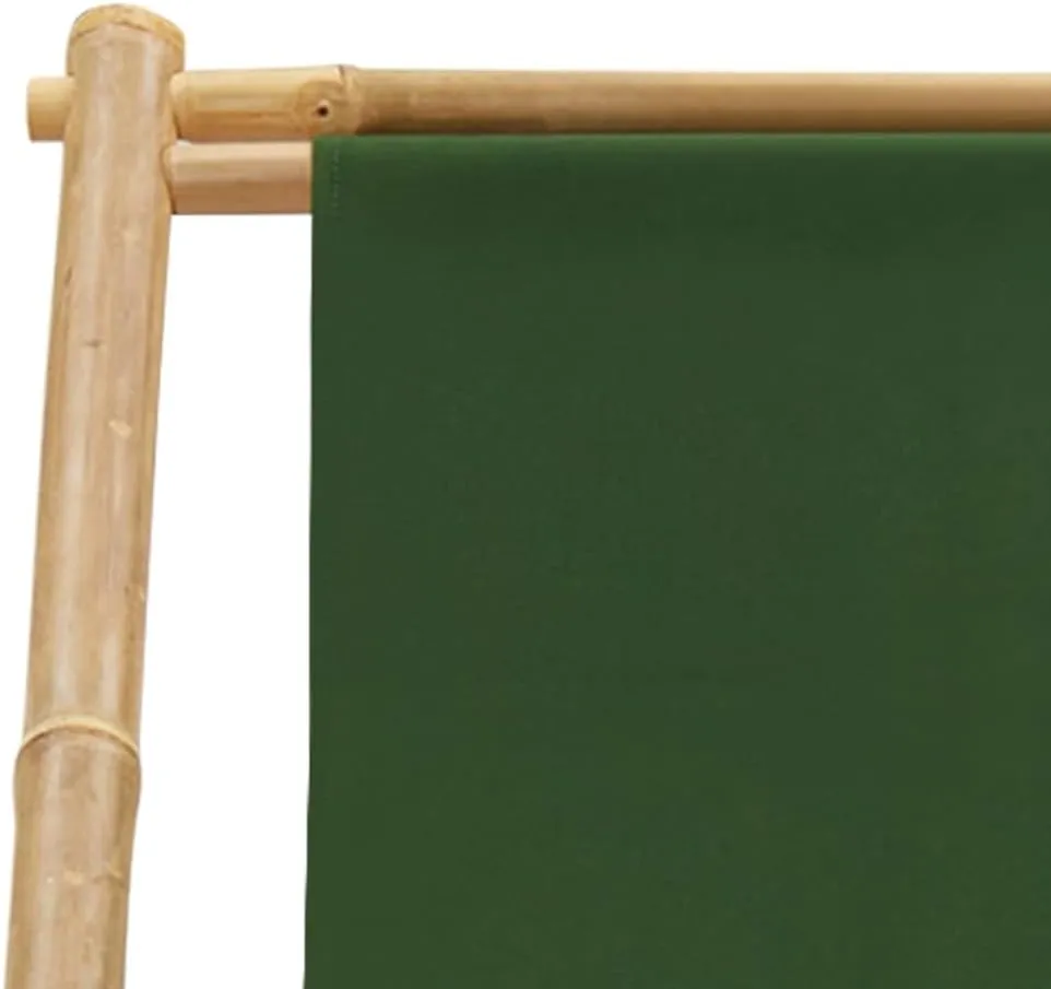 Bamboo Deck Chair Green Canvas 4-Position Adjustable Outdoor Patio Furniture Foldable Beach Camping Lounge Chair for Garden Poolside and Backyard