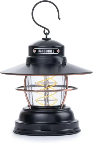 Barebones Outpost Lantern - Antique Bronze, Vintage-Inspired Outdoor Light with Helix Edison-Style Rope, 3 Power Options, Water-Resistant Lantern for Camping, Patio & Backyard (Battery Not Included)