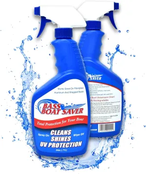 Bass Boat Saver Boat Cleaner - Hard Water Spot Remover with UV Protecting Wax Sealants - Boat Cleaning Supplies for Seat Upholstery, Carpet, Motor, Tires - Suitable for Fiberglass, Aluminum - 24 Oz