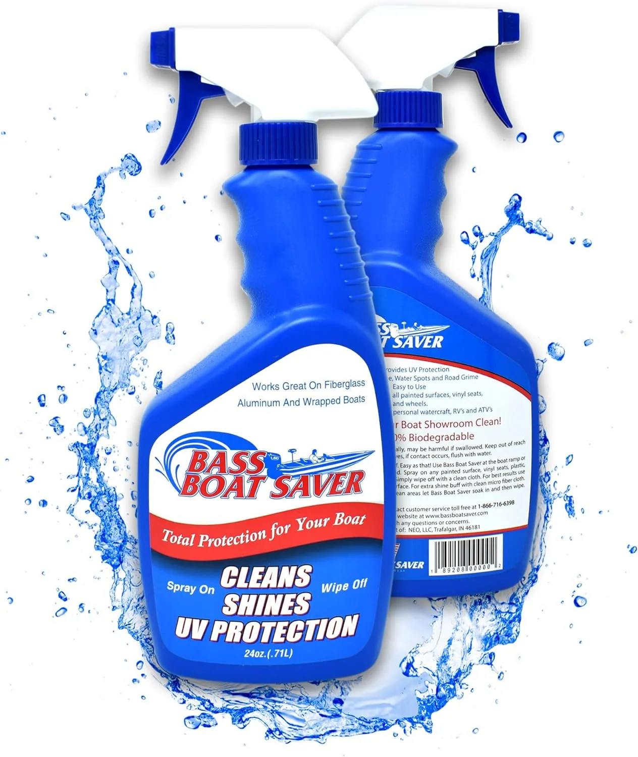Bass Boat Saver Boat Cleaner - Hard Water Spot Remover with UV Protecting Wax Sealants - Boat Cleaning Supplies for Seat Upholstery, Carpet, Motor, Tires - Suitable for Fiberglass, Aluminum - 24 Oz