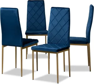 Baxton Studio Blaise Modern Luxe and Glam Navy Blue Velvet Fabric Upholstered and Gold Finished Metal 4-Piece Dining Chair Set