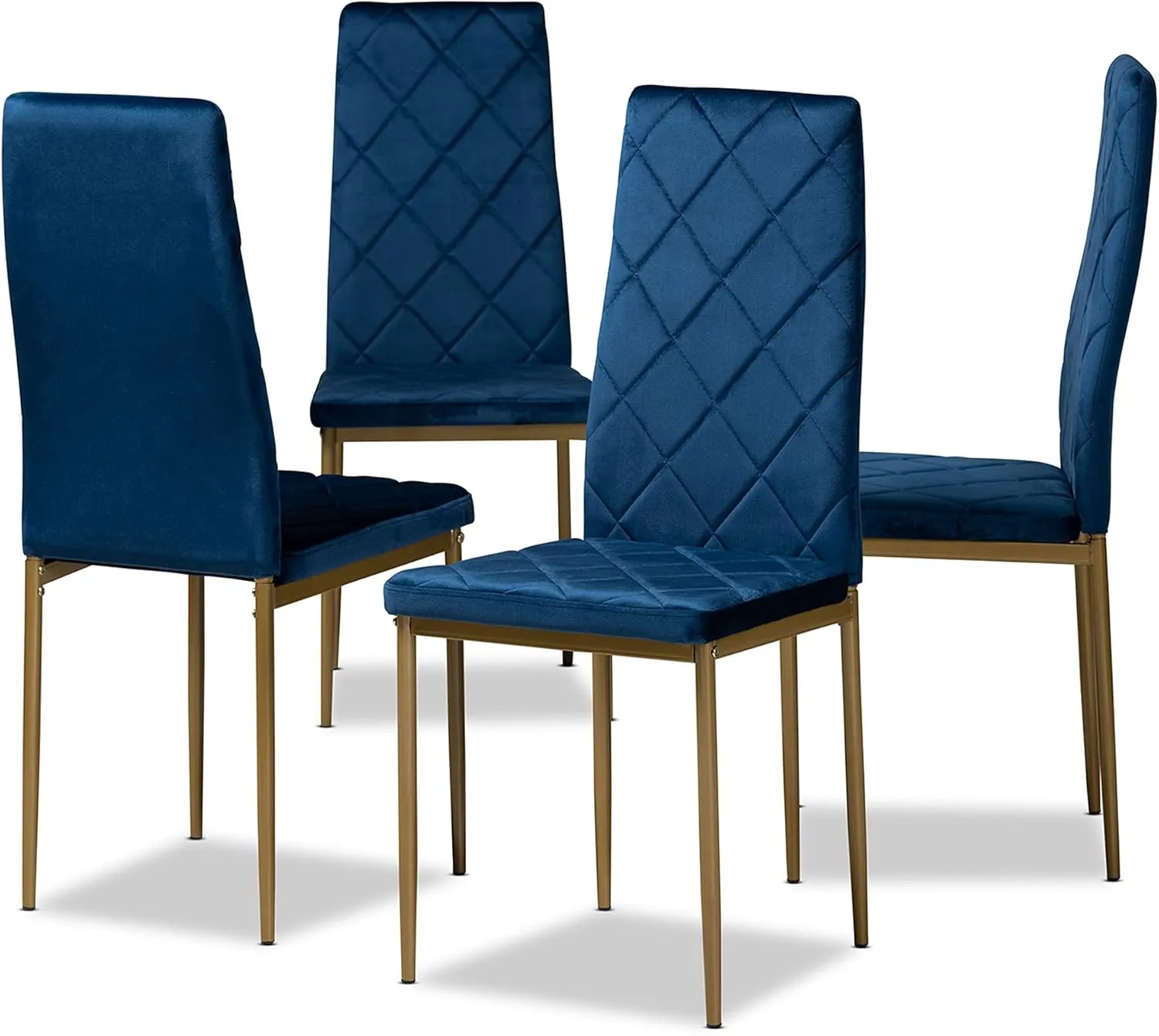 Baxton Studio Blaise Modern Luxe and Glam Navy Blue Velvet Fabric Upholstered and Gold Finished Metal 4-Piece Dining Chair Set
