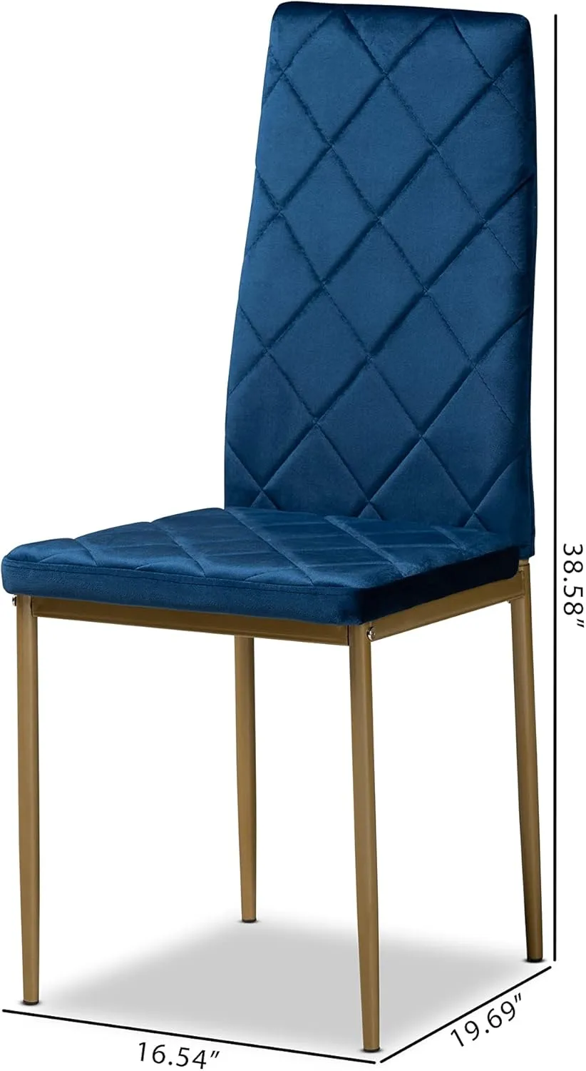 Baxton Studio Blaise Modern Luxe and Glam Navy Blue Velvet Fabric Upholstered and Gold Finished Metal 4-Piece Dining Chair Set