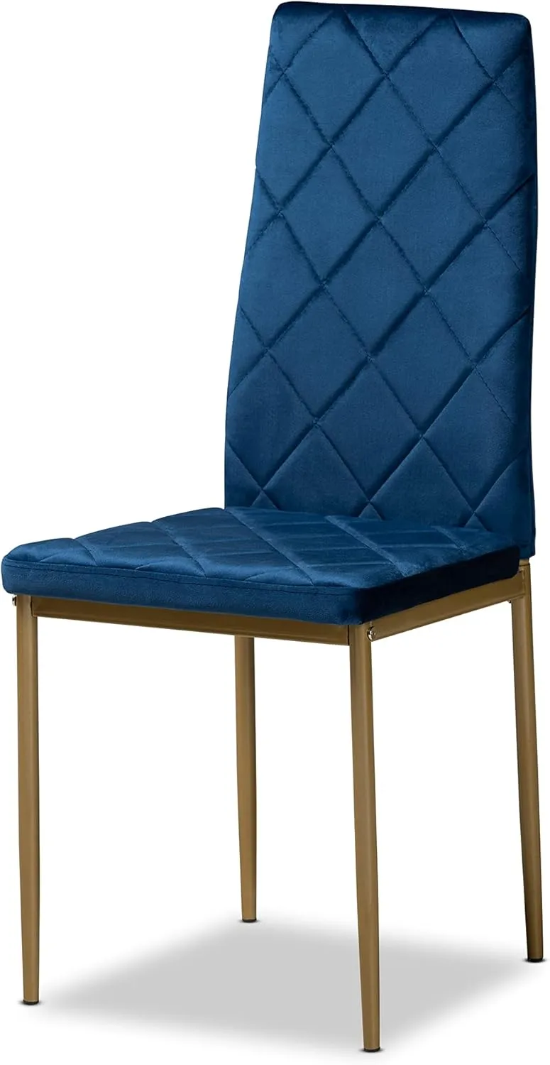 Baxton Studio Blaise Modern Luxe and Glam Navy Blue Velvet Fabric Upholstered and Gold Finished Metal 4-Piece Dining Chair Set