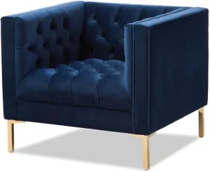 Baxton Studio Zanetta Luxe and Glamour Navy Velvet Upholstered Gold Finished Lounge Chair