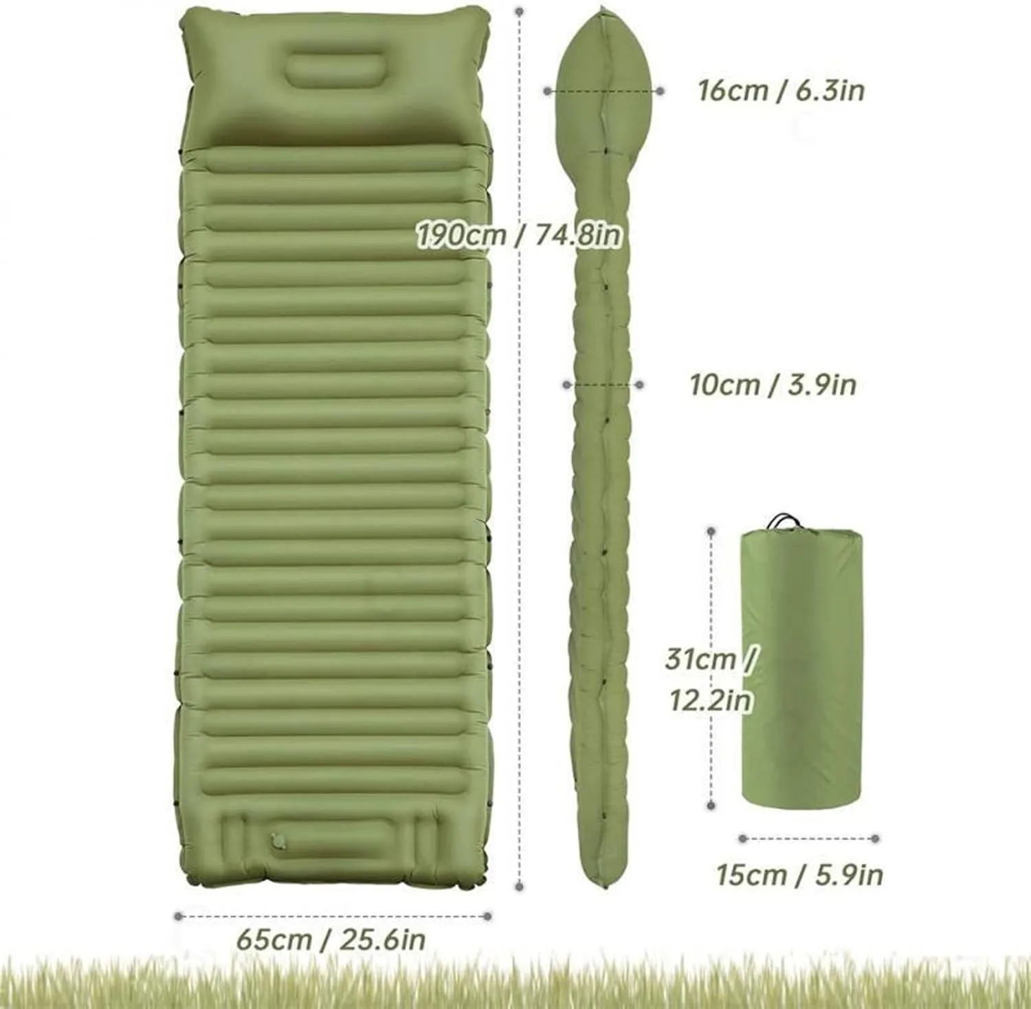 Beach Blankets Outdoor Camping Inflatable Mattress Sleeping Pad Beach Inflatable Bed Office Lunch Break Cushion Ultralight Hiking Trekking Mat(Green)