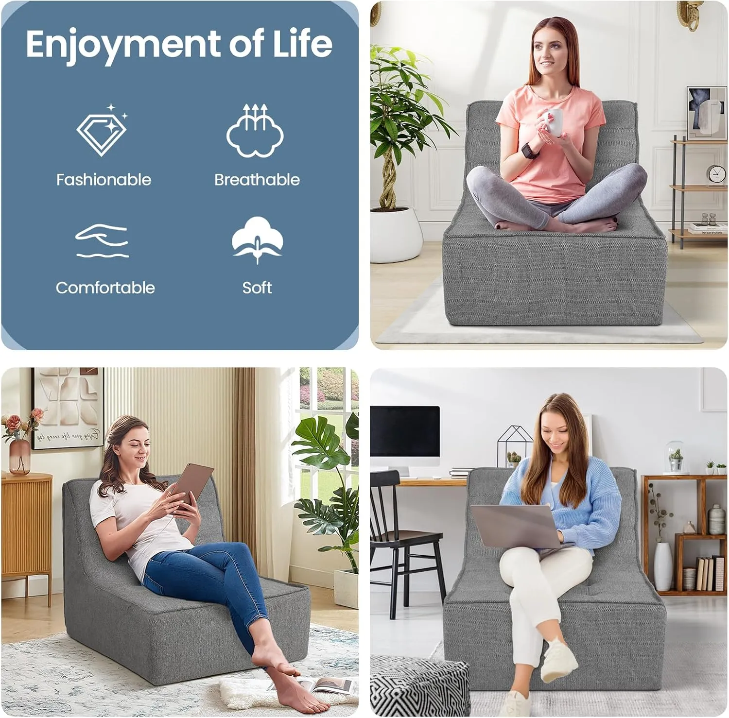 Bean Bag Chair Bean Bag Sofa Chair Soft Stuffed Filling, Fluffy and Lazy Sofa with Filler, Comfy Cozy Giant BeanBag Chairs for Adults with Memory Foam Bean Bag Couch Accent Sofa Chair Lounger Chair