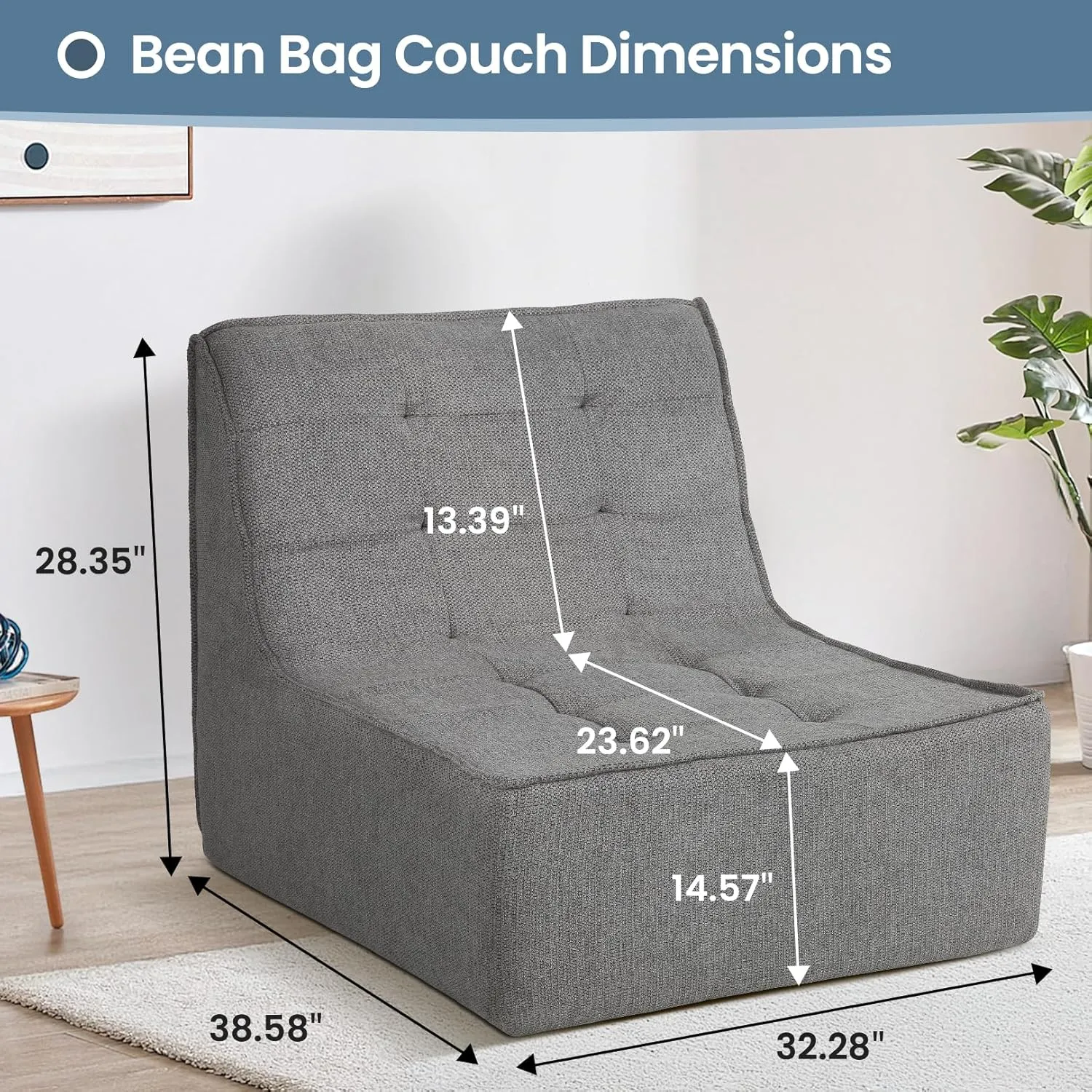 Bean Bag Chair Bean Bag Sofa Chair Soft Stuffed Filling, Fluffy and Lazy Sofa with Filler, Comfy Cozy Giant BeanBag Chairs for Adults with Memory Foam Bean Bag Couch Accent Sofa Chair Lounger Chair