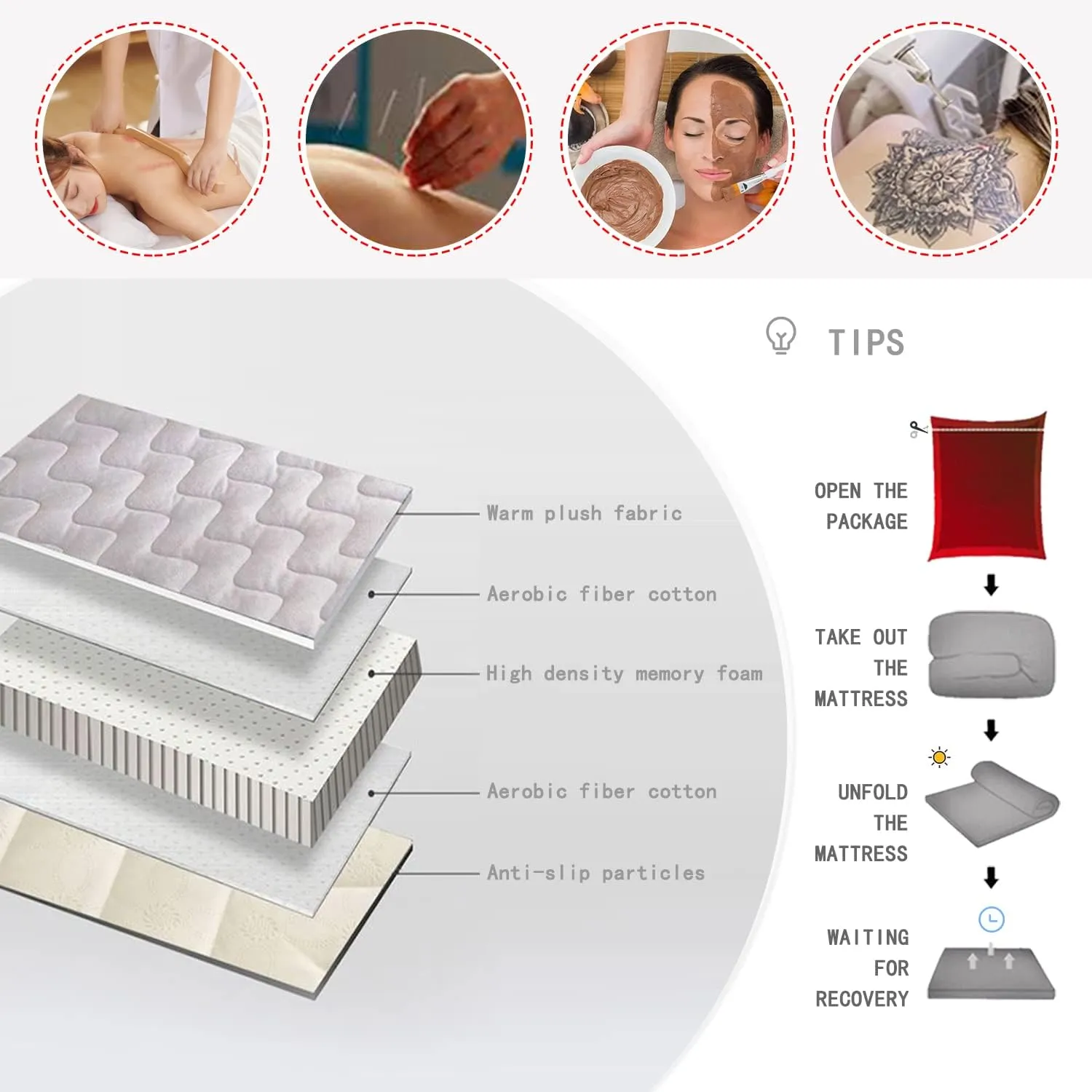 Beauty Bed Mattress Topper with Elastic Bands Square Head Massage Table Mattress Protector Spa Bed High Density Sponge Mattress Pad Lash Bed Cushion with Breathing Hole,Camel 4.5cm,70x190cm