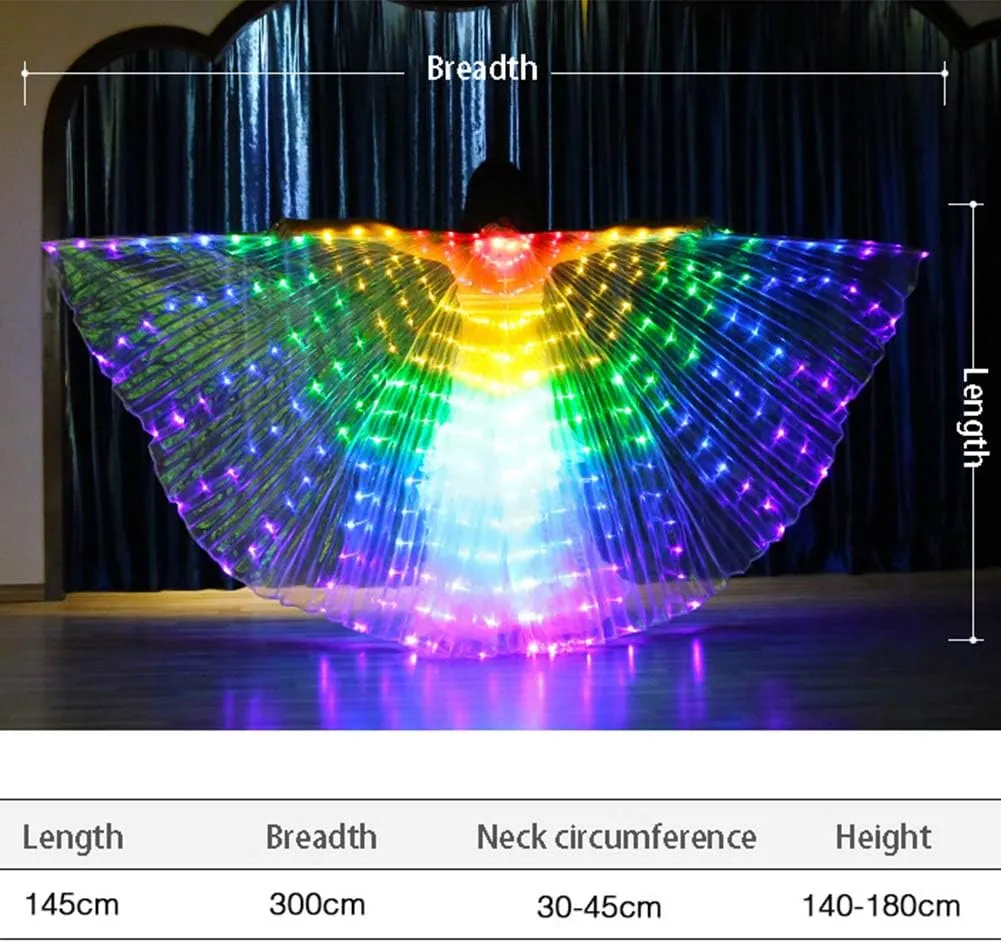 Belly Dance Wings, Kids LED Glow Light Up Isis Wings with Telescopic Flexible Stick for Stage Festival and Party,57.08 in