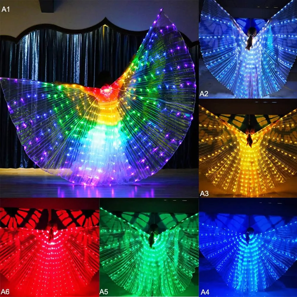 Belly Dance Wings, Kids LED Glow Light Up Isis Wings with Telescopic Flexible Stick for Stage Festival and Party,57.08 in
