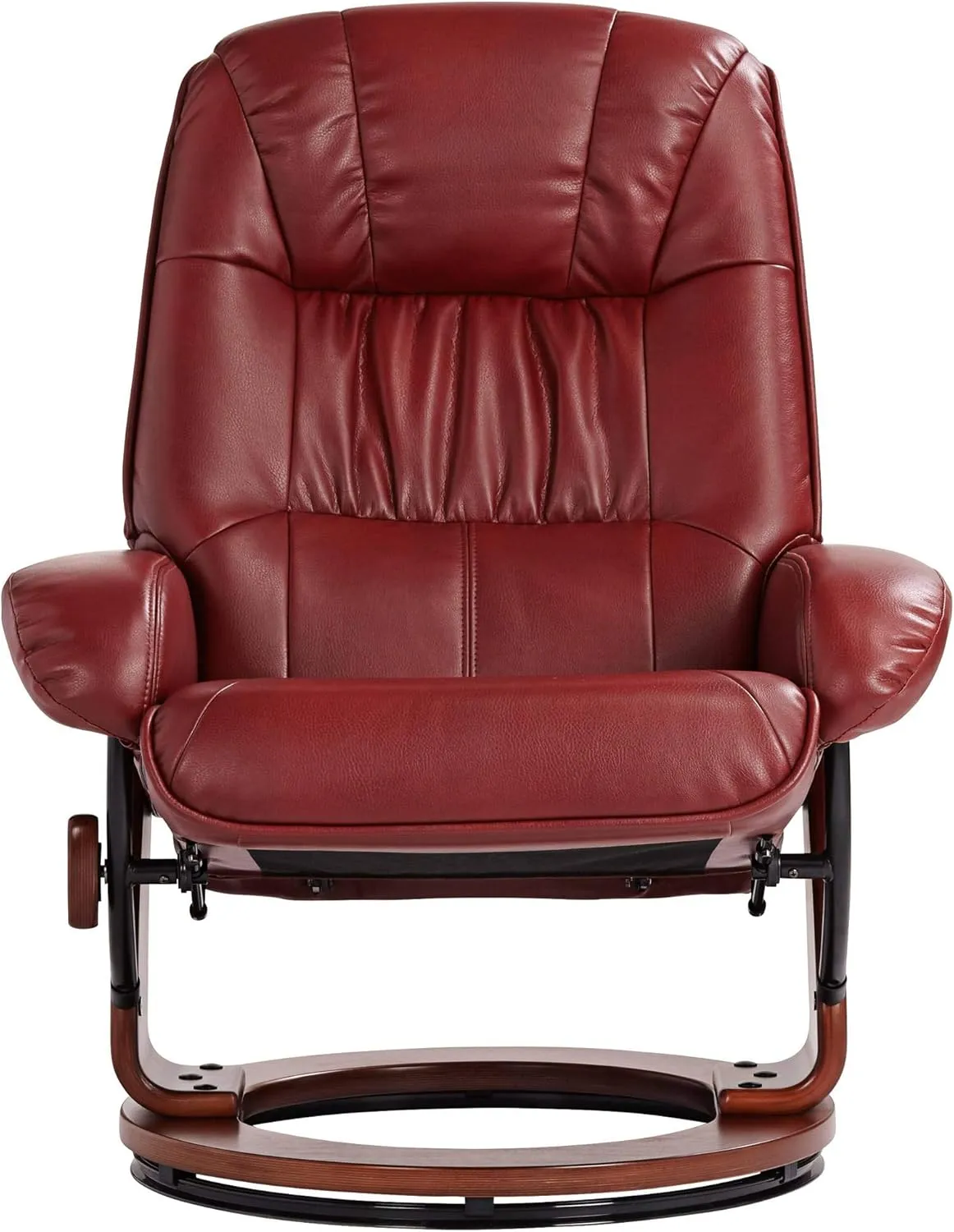 Benchmaster Kyle Ruby Red Swivel Faux Leather with Ottoman Recliner Chair Modern Armchair Ergonomic Push Manual Reclining Footrest Upholstered for Bedroom Living Room Reading Home Relax Office