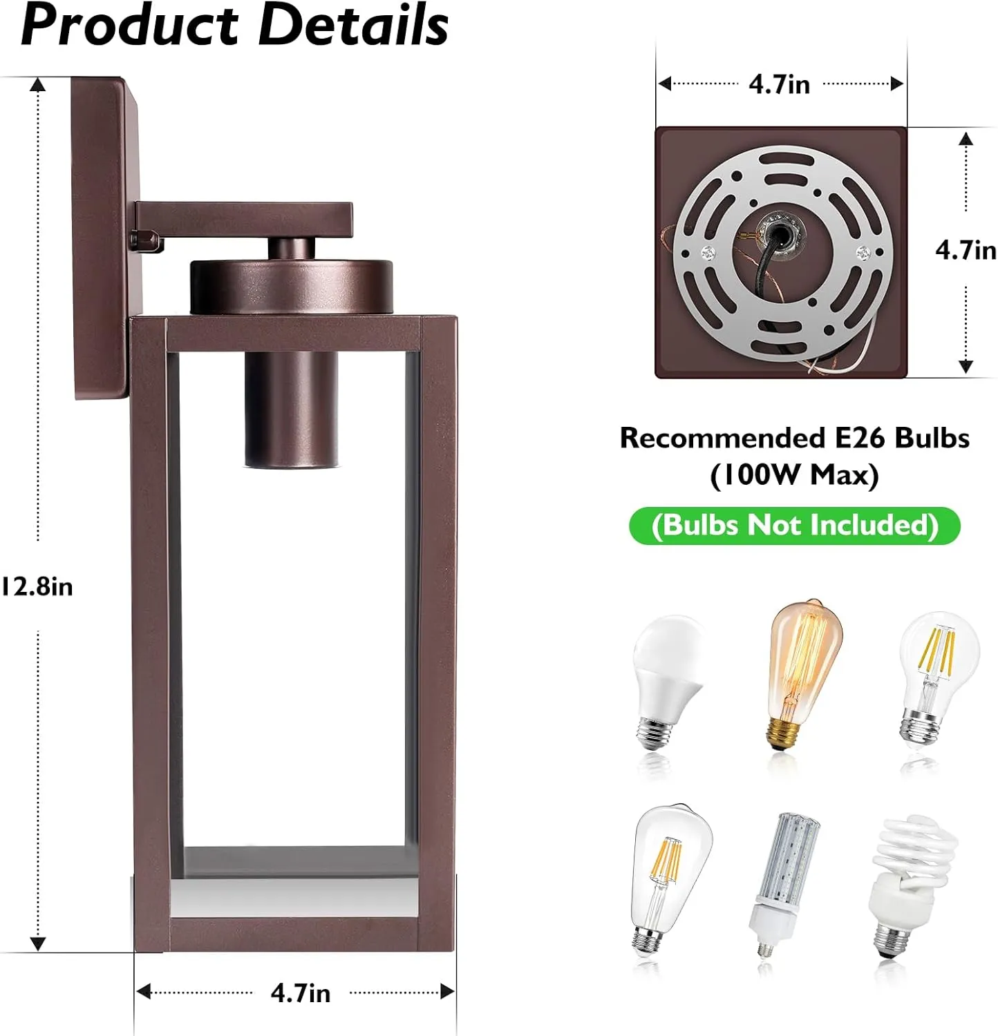 BesLowe Outdoor Wall Light Fixtures, Exterior Waterproof Wall Lanterns, Brown Porch Sconces Wall Mounted Lighting with E26 Sockets & Glass Shades, Modern Wall Lamps for Patio Front Door Entryway