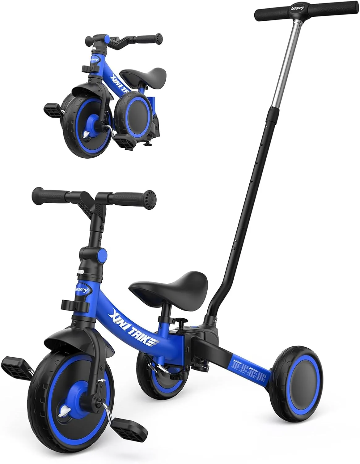besrey 7-in-1 Toddler Bike with Parent Steering Push Handle for 1，2，3，4，5 Years Old Girls and Boys, Foldable Kids Push Trike, Toddler Tricycle with Removable Pedals, Height Adjustable Seat