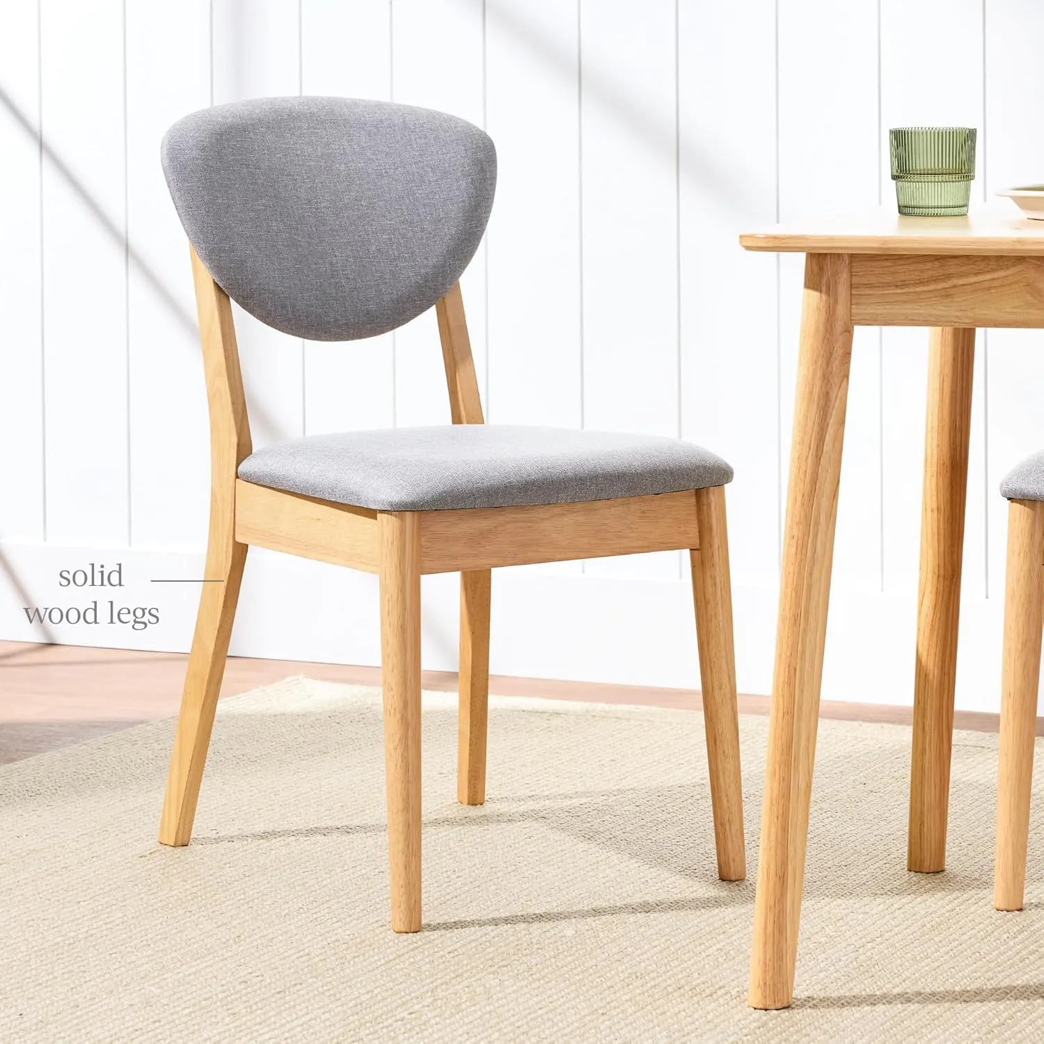 Best Choice Products Dining Chairs Set of 2, Mid-Century Modern Upholstered Wood, Armless w/Seat Cushion, Padded Backrest - Oak/Light Gray