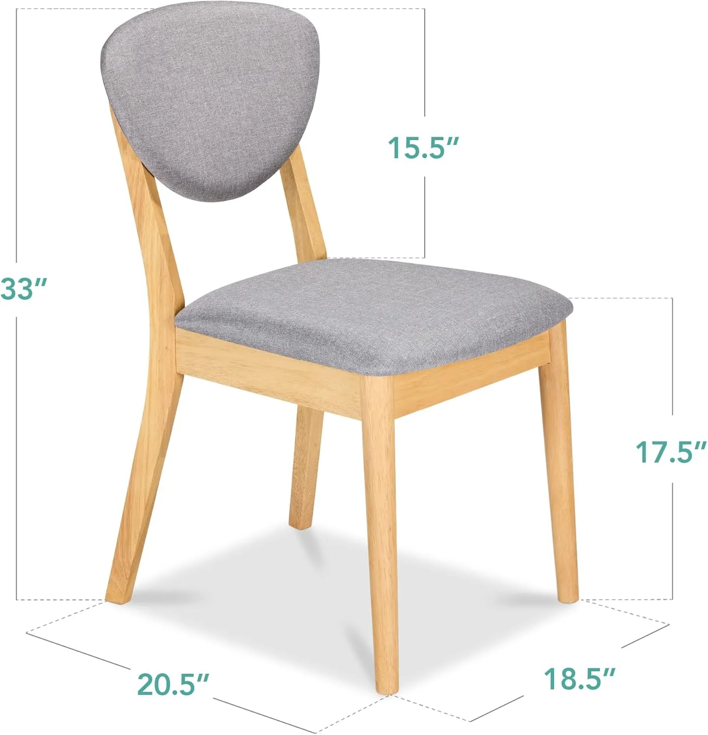 Best Choice Products Dining Chairs Set of 2, Mid-Century Modern Upholstered Wood, Armless w/Seat Cushion, Padded Backrest - Oak/Light Gray