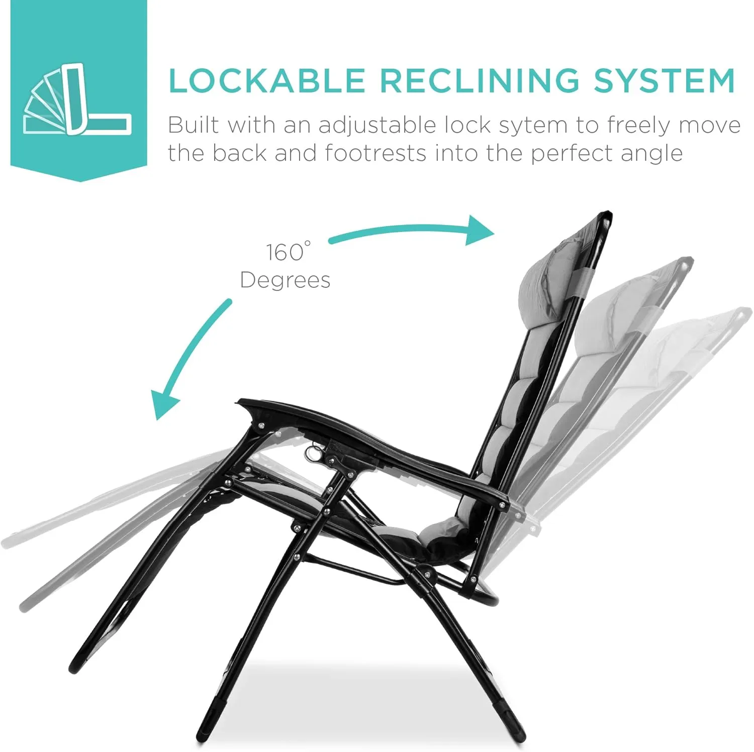 Best Choice Products Oversized Padded Zero Gravity Chair, Folding Outdoor Patio Recliner, XL Anti Gravity Lounger for Backyard w/Headrest, Cup Holder, Side Tray, Polyester Mesh - Black/Gray