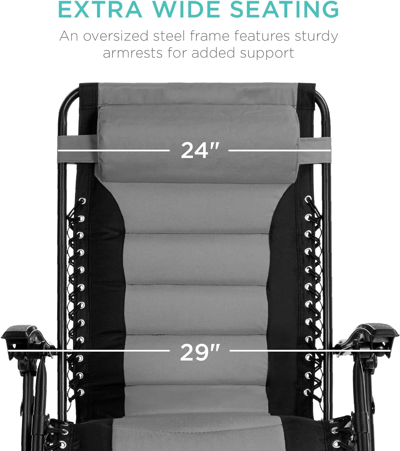 Best Choice Products Oversized Padded Zero Gravity Chair, Folding Outdoor Patio Recliner, XL Anti Gravity Lounger for Backyard w/Headrest, Cup Holder, Side Tray, Polyester Mesh - Black/Gray