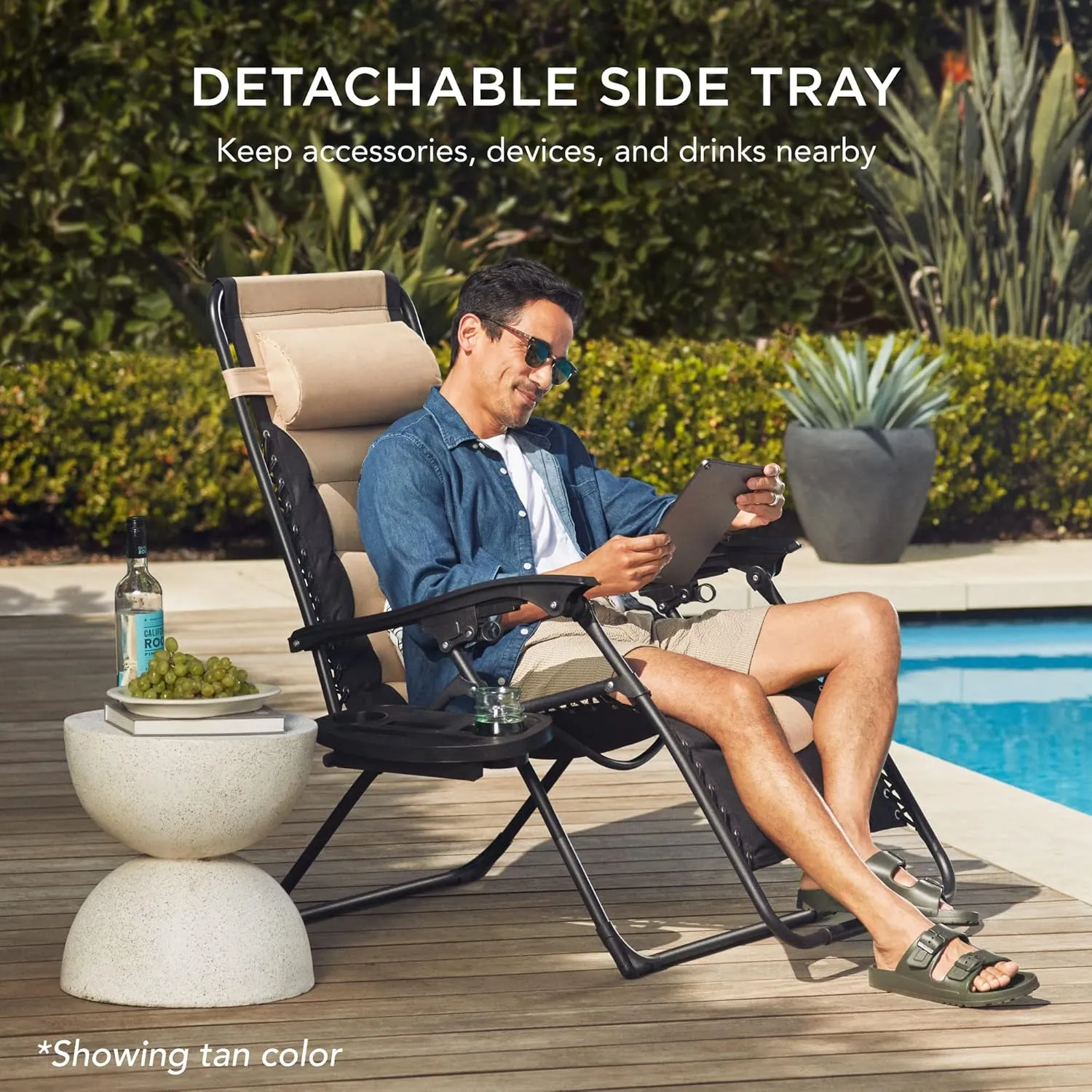 Best Choice Products Oversized Padded Zero Gravity Chair, Folding Outdoor Patio Recliner, XL Anti Gravity Lounger for Backyard w/Headrest, Cup Holder, Side Tray, Polyester Mesh - Black/Gray