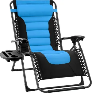 Best Choice Products Oversized Padded Zero Gravity Chair, Folding Outdoor Patio Recliner, XL Anti Gravity Lounger for Backyard w/Headrest, Cup Holder, Side Tray, Polyester Mesh - Black/Sky Blue