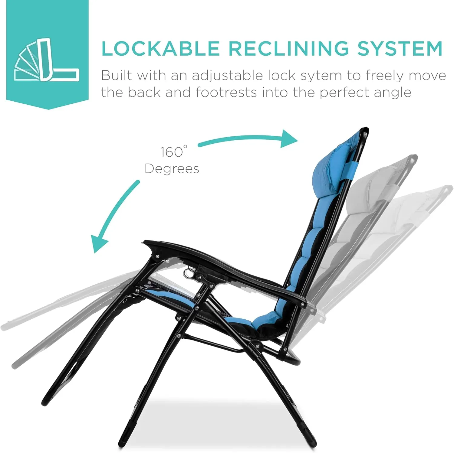 Best Choice Products Oversized Padded Zero Gravity Chair, Folding Outdoor Patio Recliner, XL Anti Gravity Lounger for Backyard w/Headrest, Cup Holder, Side Tray, Polyester Mesh - Black/Sky Blue